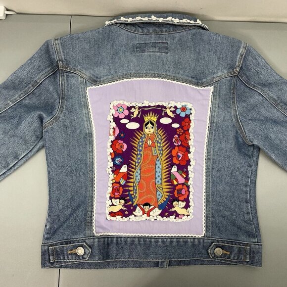 Old Navy Jackets & Blazers - Vintage Old Navy Jean Trucker Jacket Custom Our Lady of Guadalupe Denim Womens M